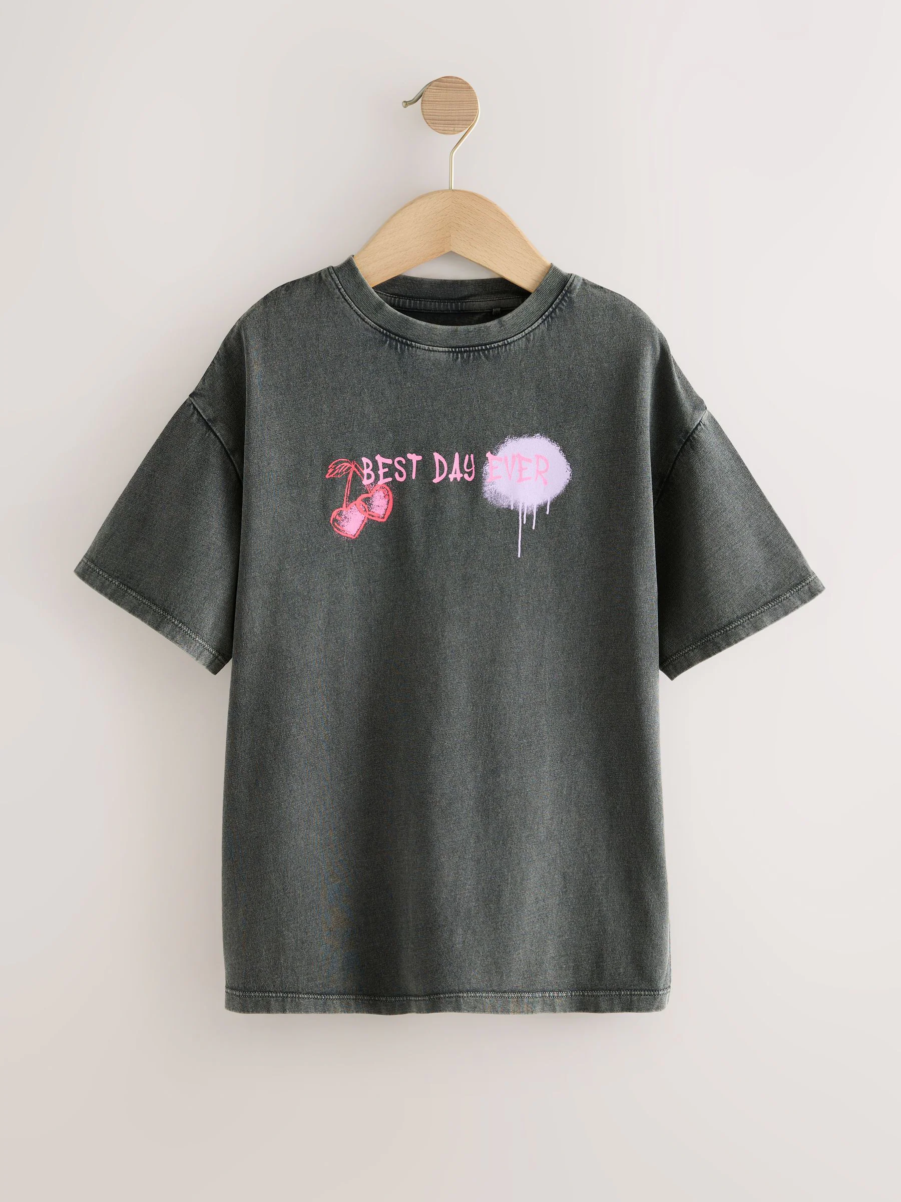 Antraciet graffiti - Oversized T-shirt met grafische print (3-16jr)