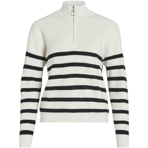 Vila - VISALA STRIPY L/S ZIPPER KNIT Blanco