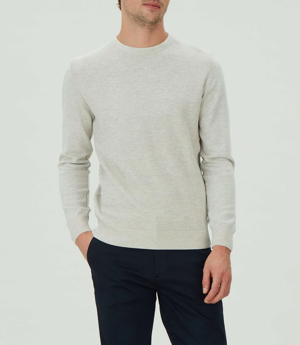 Pull col rond fantaisie beige 
