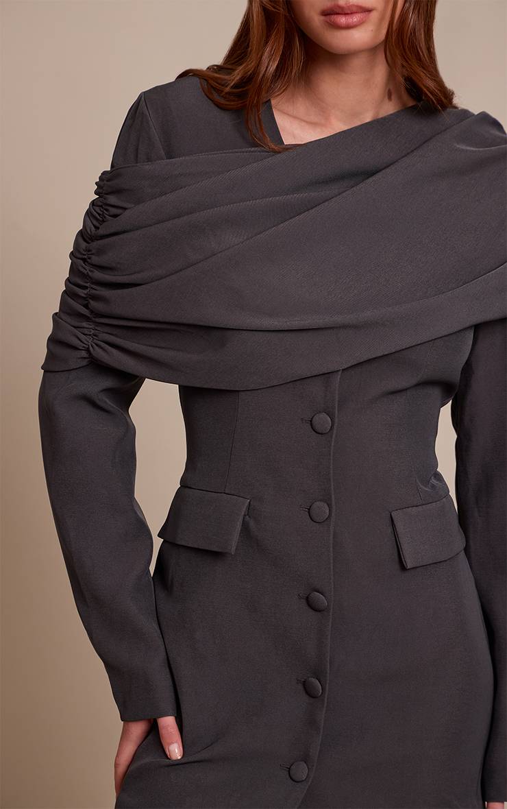 Gris Robe Blazer Cintrée Avec Détail Ceinture Drapée