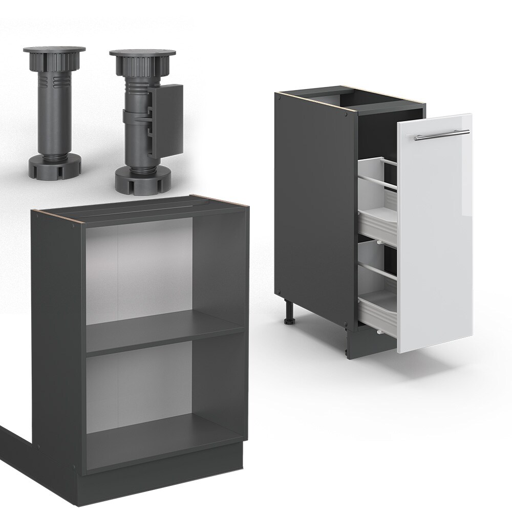 Vicco Kücheninsel Küchenblock Einbauküche Fame-Line Anthrazit Weiß 90 cm modern Hochglanz Küchen Schränke Apothekerunterschrank Schubunterschrank Regalinselunterschrank Softclose-Scharnier Küchenmöbel