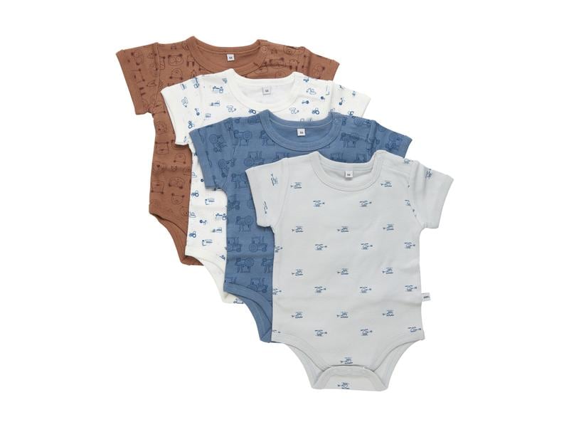 pippi Kurzarm-Body 4er Set Blue Mirage Gr. 68 Babybodys mit verschiedenen Mustern