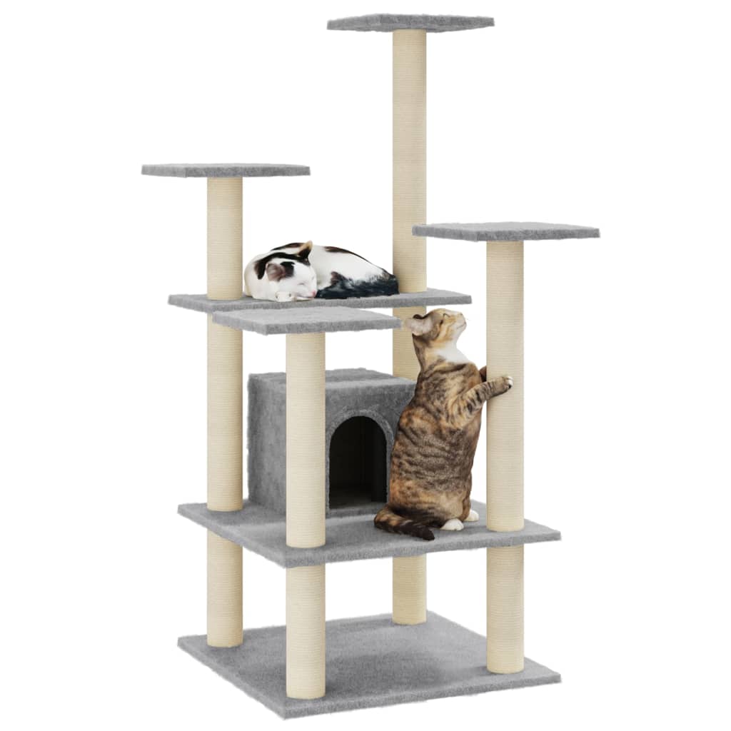 Árvore para gatos de 4 andares vidaXL com casinha de sisal cinza para gatos