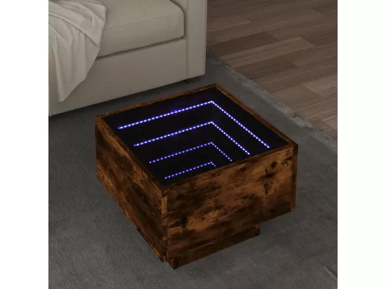 Table d'appoint et LED chêne fumé 40x40x30 cm bois d'ingénierie