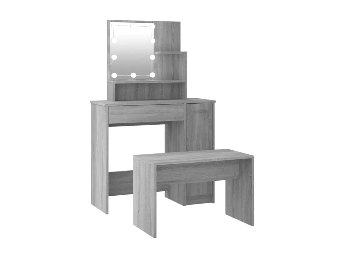 Ensemble de coiffeuse avec LED Sonoma gris Bois d'ingénierie