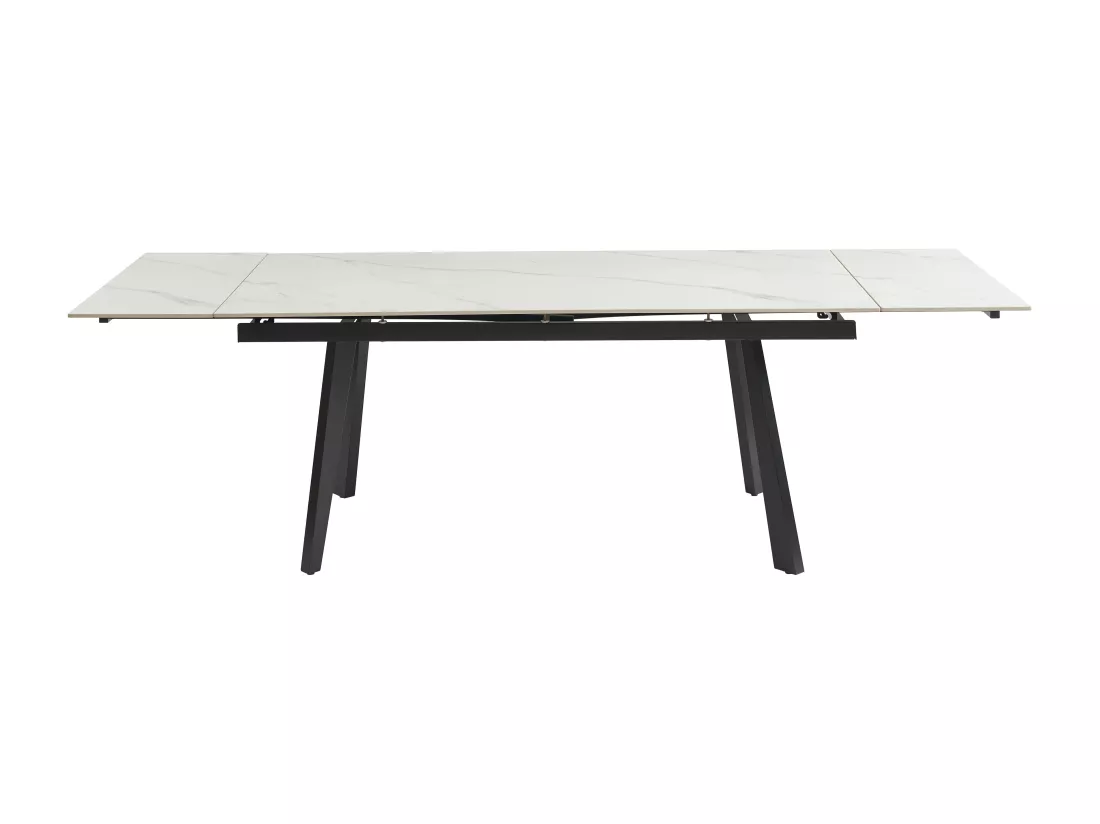 Table à manger extensible 6 à 10 personnes en céramique et métal - Effet marbre blanc et noir - MARVENA