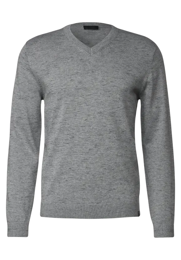 Melange V-Neck Pullover - stone grey melange