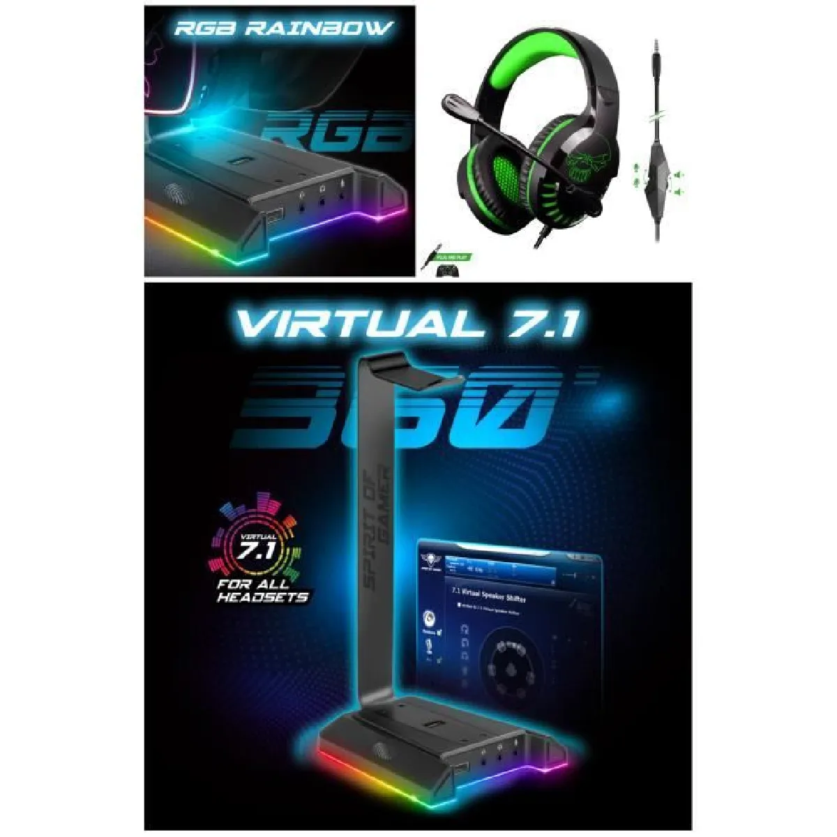 SPIRIT OF GAMER Casque Gamer Xbox One RGB + Support 7.1