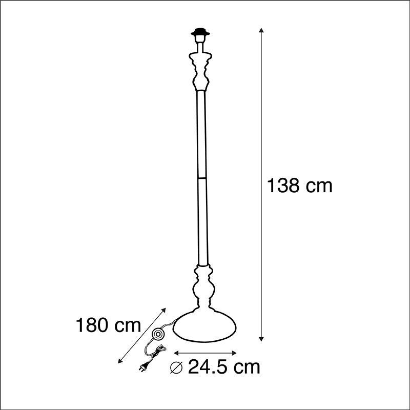 QAZQA - Classic I Antiek Klassieke Vloerlamp Zwart - Classico I Woonkamer I Slaapkamer - Hout Rond I Langwerpig - LED compatibel E27