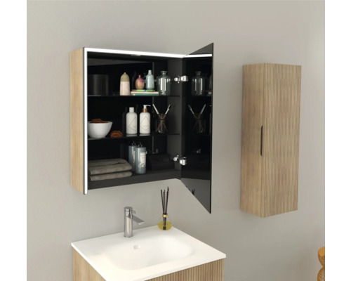 Jungborn QUATTRO SEDICI NOVE spiegelkast, 60 x 20 x 70 cm, tabak, 1-deurs, LED, IP 44