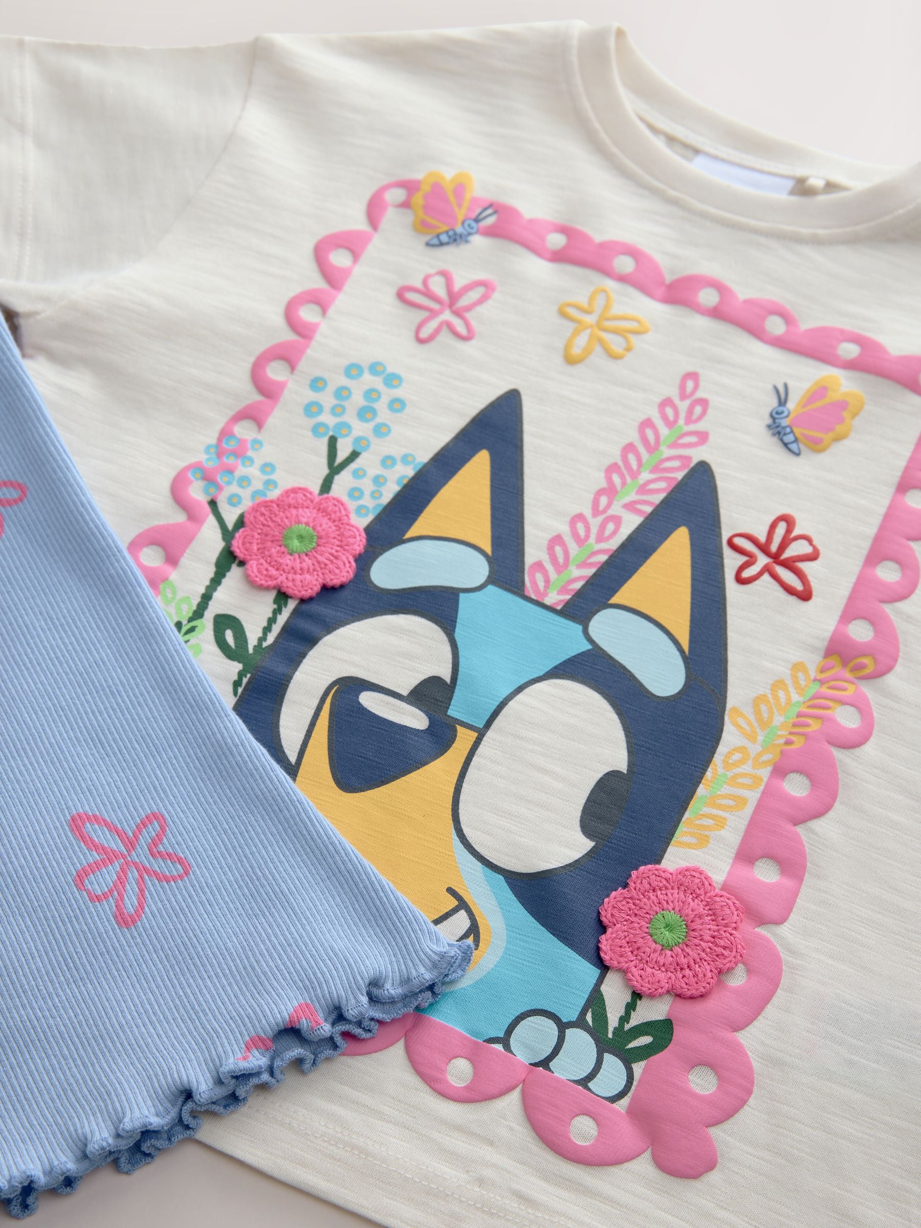 Blauw/ecru - Bluey set van T-shirt met korte mouwen en uitlopende leggings (3 mnd - 7 jr)