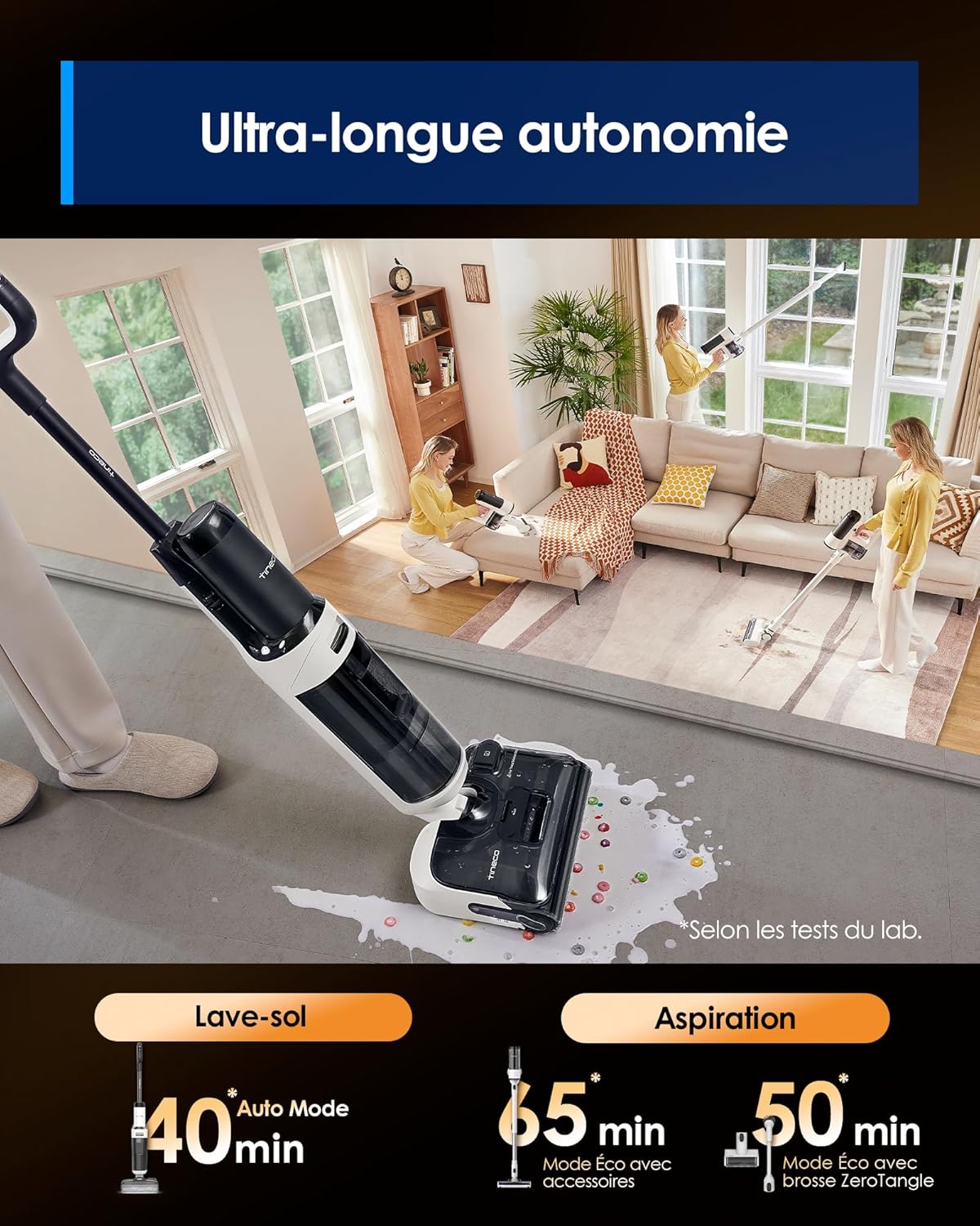 Tineco Floor One Switch S6 Stretch Aspirateur Laveur Sec Et Humide, Multifonction, 180° à Plat, Autonettoyant, 65 Minutes d'autonomie, Nettoyage des Bords des Deux côtés, Nettoyage de Toute la Maison