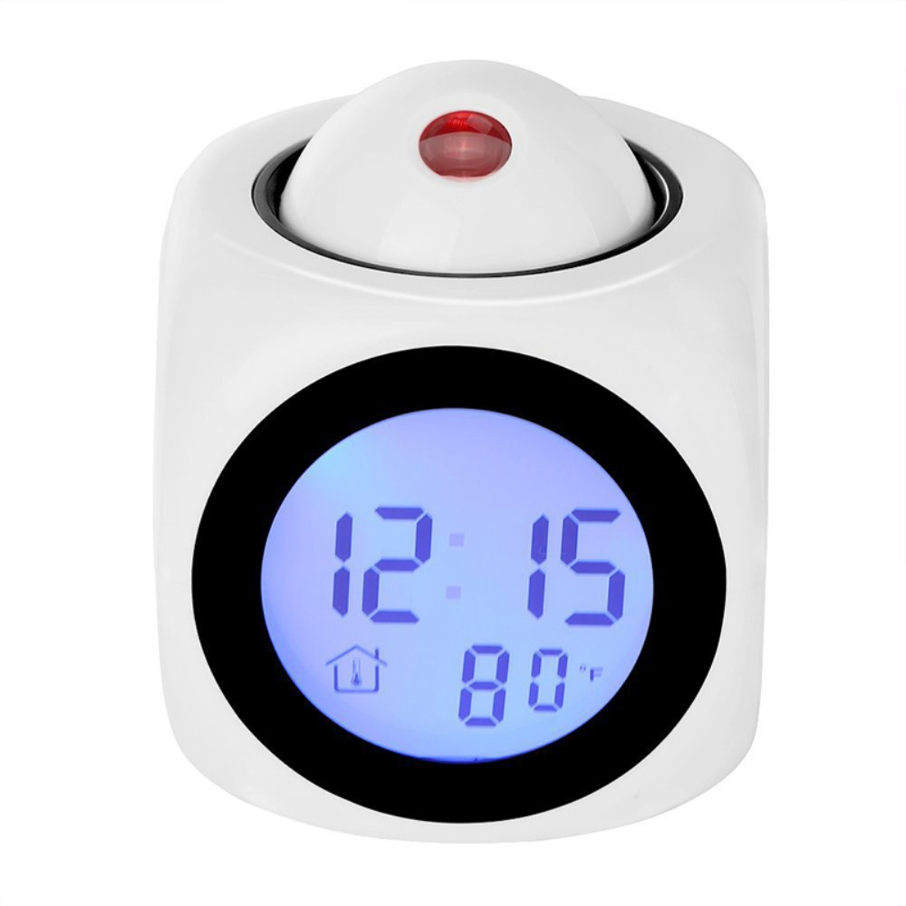 (8x8cm) Digitaler LED Projektions Wecker Thermometer mit Sprachbericht - Weiss
