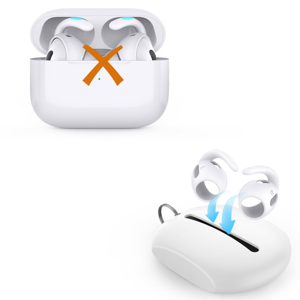 (4-tlg. Set) Gr. L AirPods Pro 2 Silikon Ohrbügel Haken Halterung - Weiss