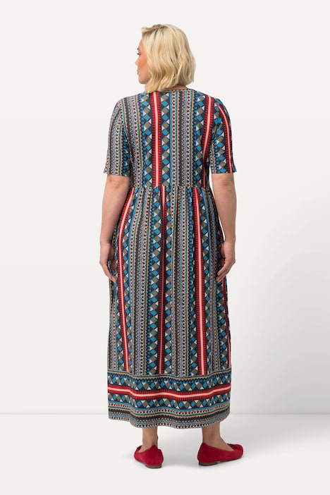 Jerseykleid, Bordüre, A-Linie, Rundhals, Halbarm