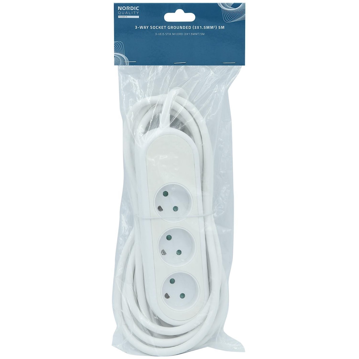 Nordic Quality Power 3-veis stikkontakt jordet (D), 5m