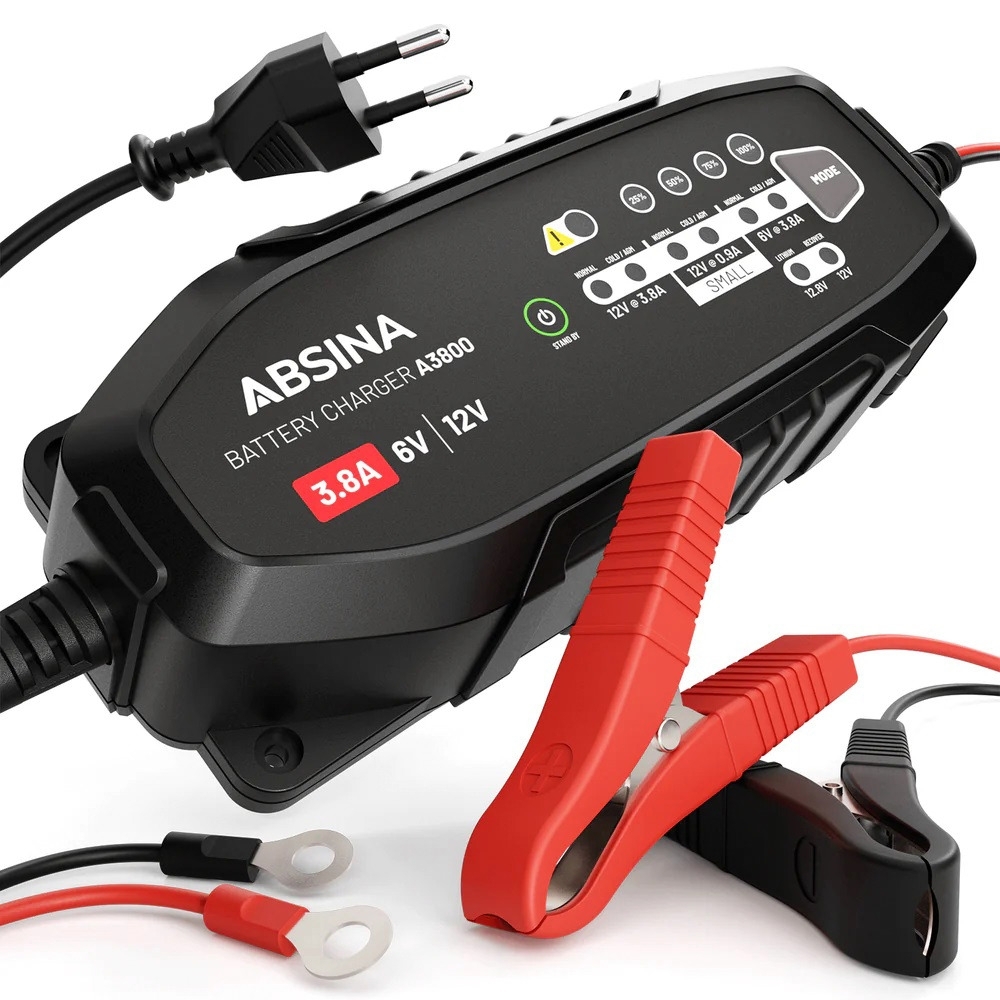 Absina vollautomatisches 8-Stufen-Ladegerät A3800 für Fahrzeuge 6 V / 12 V / 3,8 A