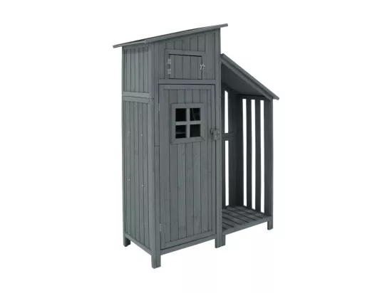 Abri de jardin en bois de sapin - remise à outils avec 2 étagères intégrées - H 173 cm - toit imperméable en PVC - Gris