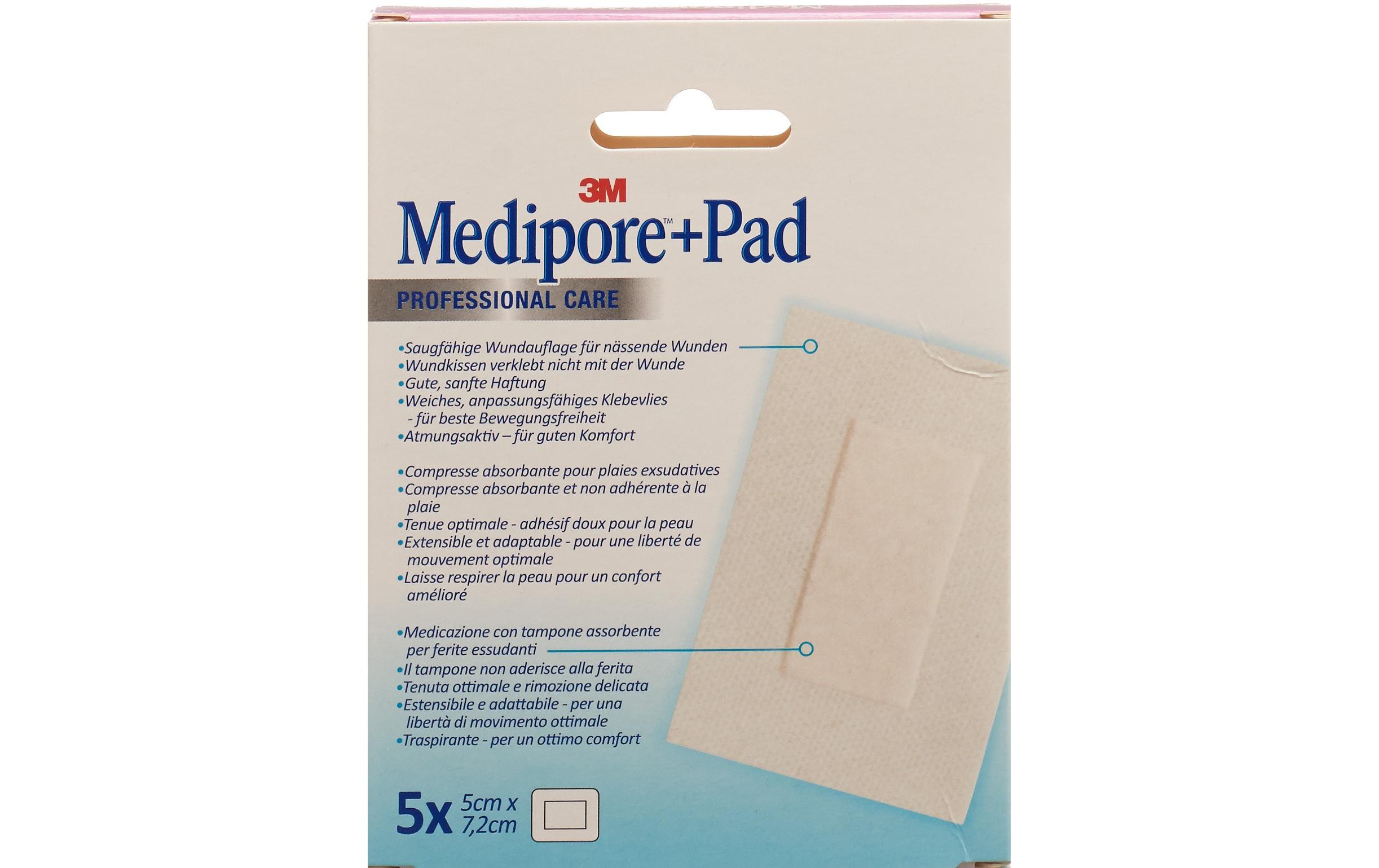 Wundpflaster Medipore + Pad 5 cm x 7.2 cm 5 StückWundverband mit Wundkissen