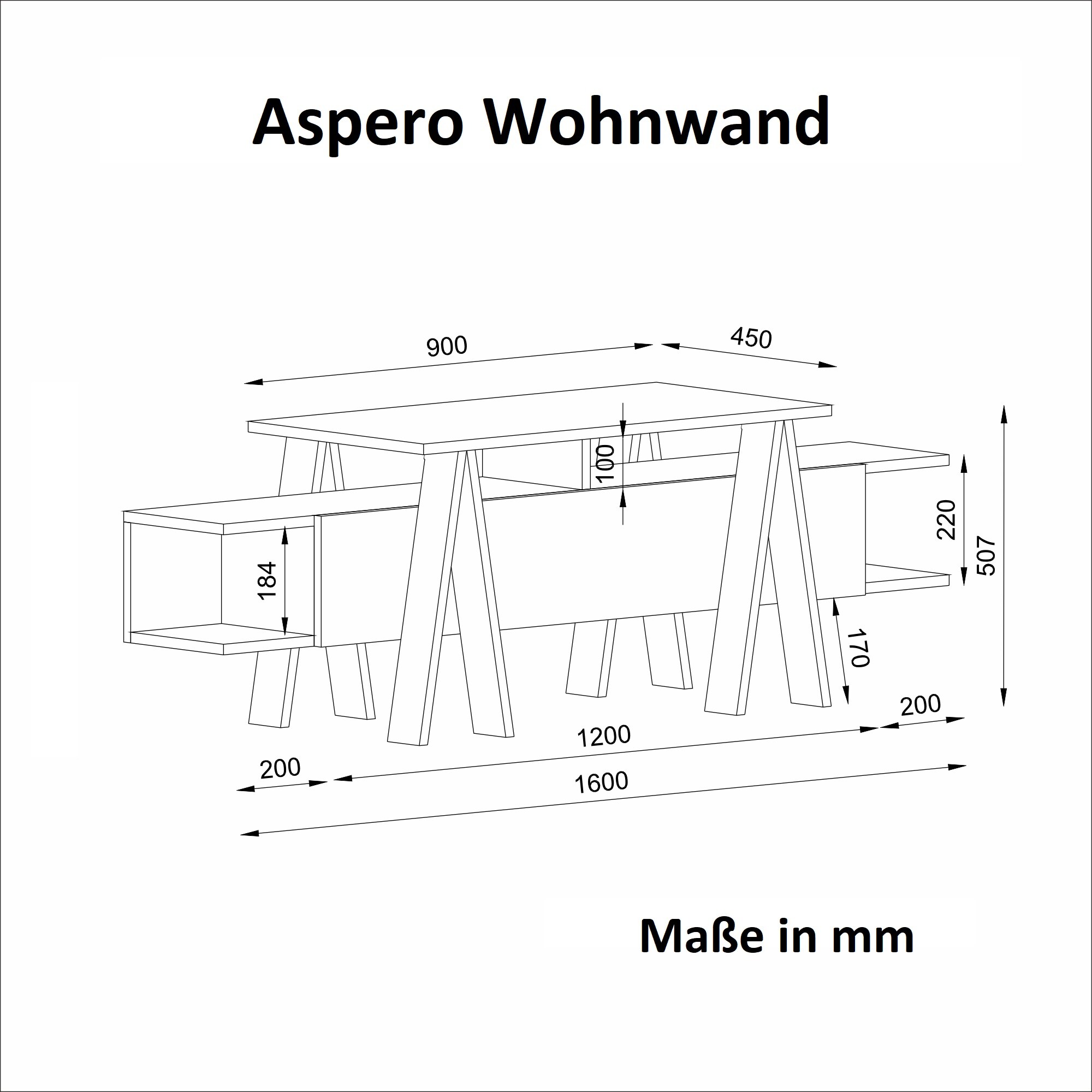 TV Lowboard Aspero Rebab Braun Dunkelgrau Anthrazit