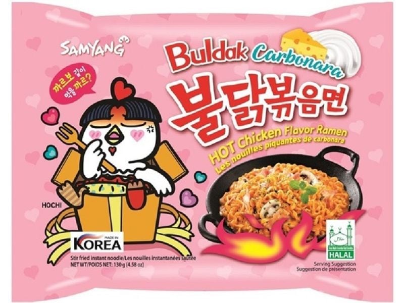 Samyang Buldak Hot Chicken Ramen Carbonara 5 x 130 g Koreanische Nudeln mit einer cremigen Carbonara-Sauce