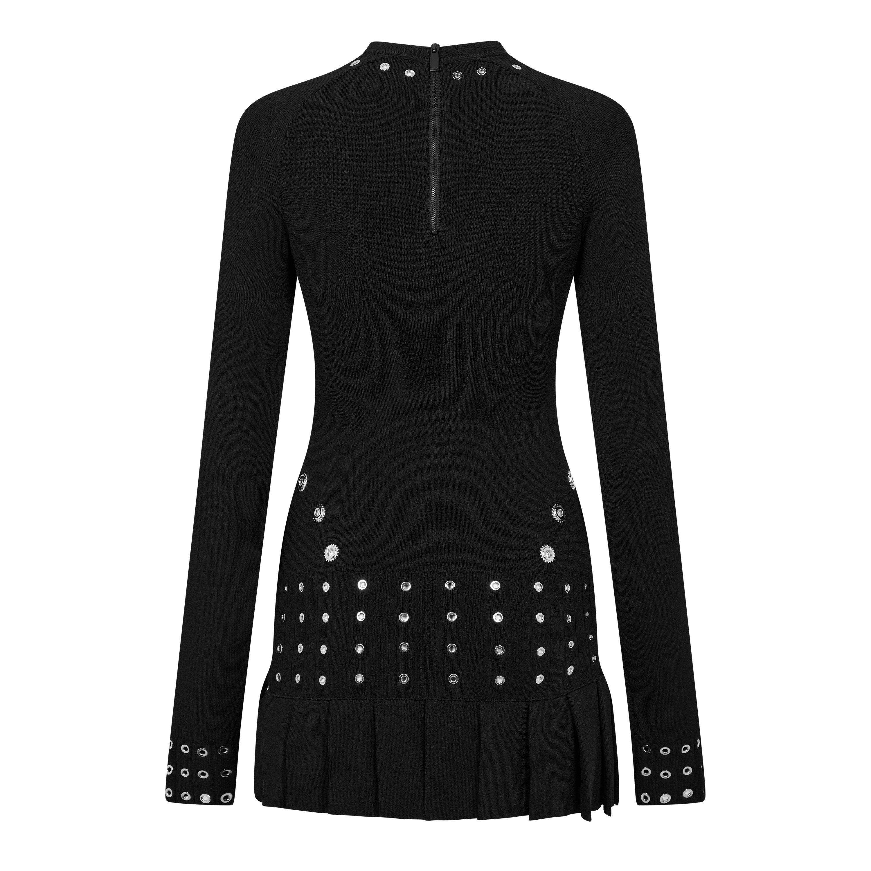 Off White Eyelet Pleated Mini Dress
