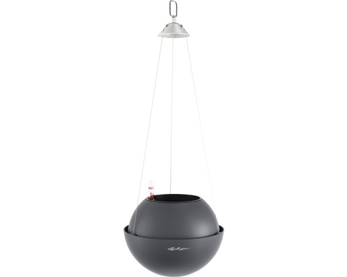 Lechuza Bola Color 23 hangpot, kunststof, 23 x 23 x 18 cm, leigrijs, inclusief zelfbewateringssysteem, plantenbak en substraat