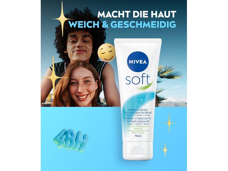 NIVEA Körperpflege Soft Tube 75 ml Körpercreme spendet erfrischende Feuchtigkeit und einen natürlichen Glow