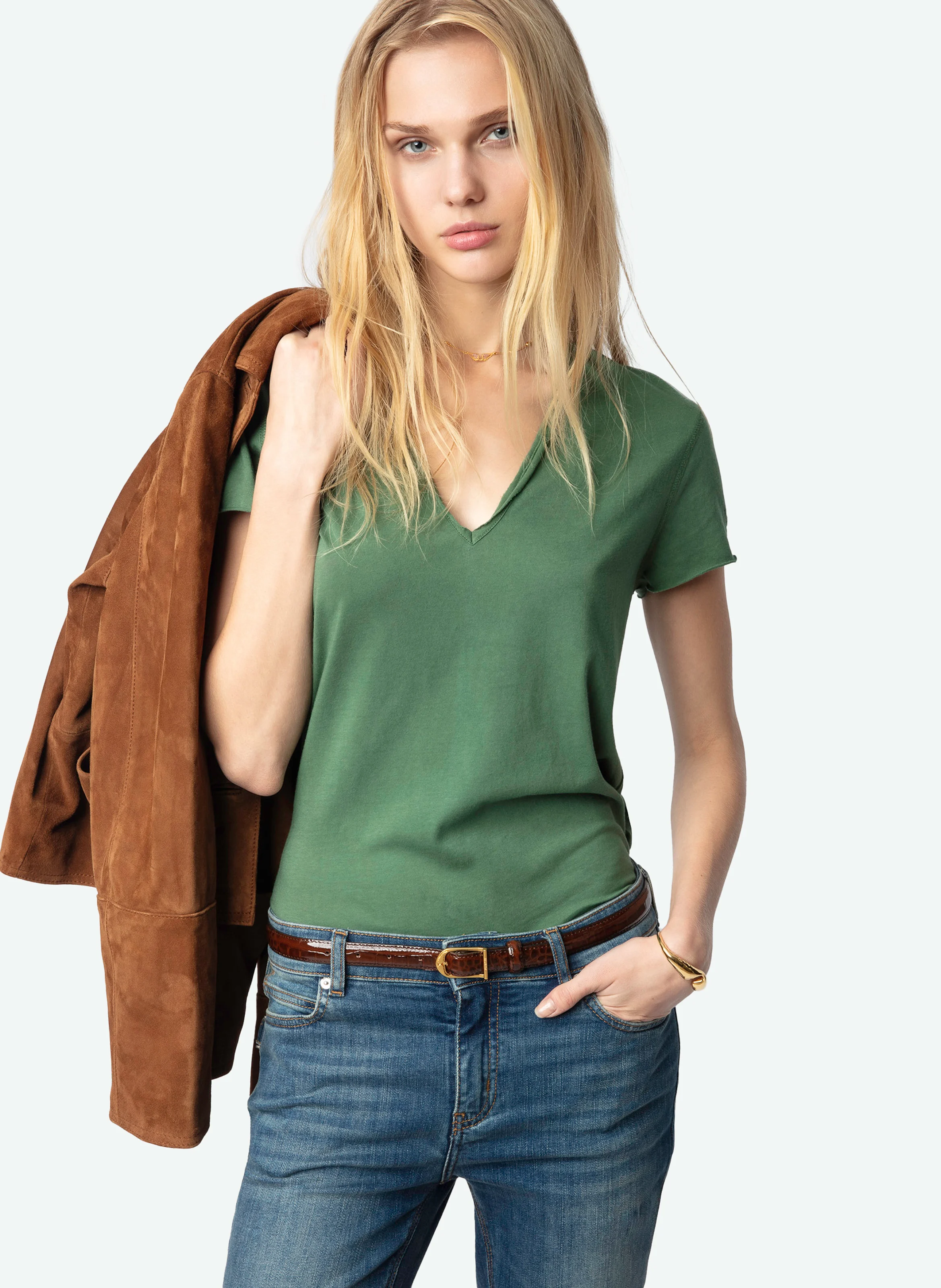 STORY - Tee-shirt droit en coton bio brodé | Vert