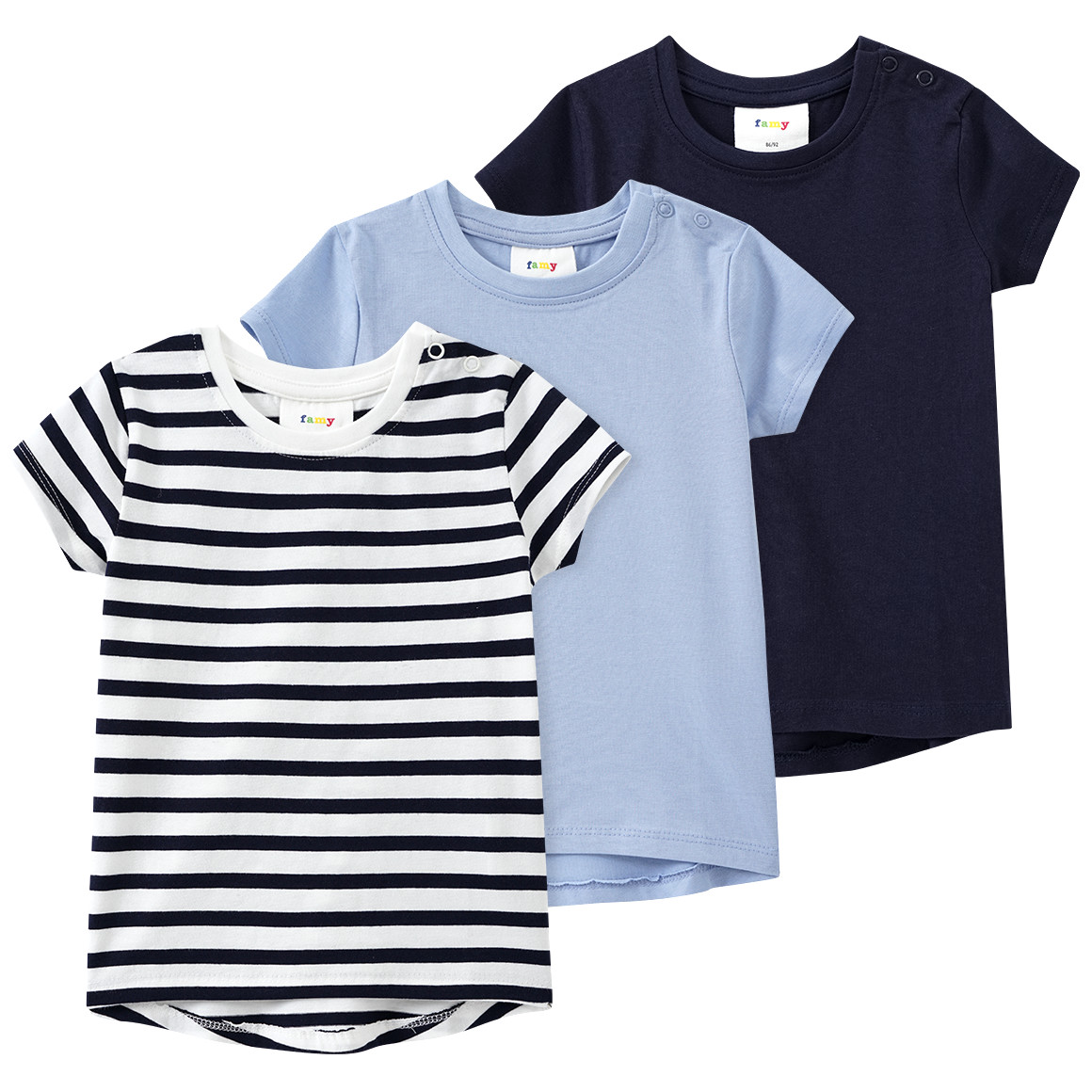Famy 3 Baby T-Shirts im Basic-Look weiss / hellblau / dunkelgrau