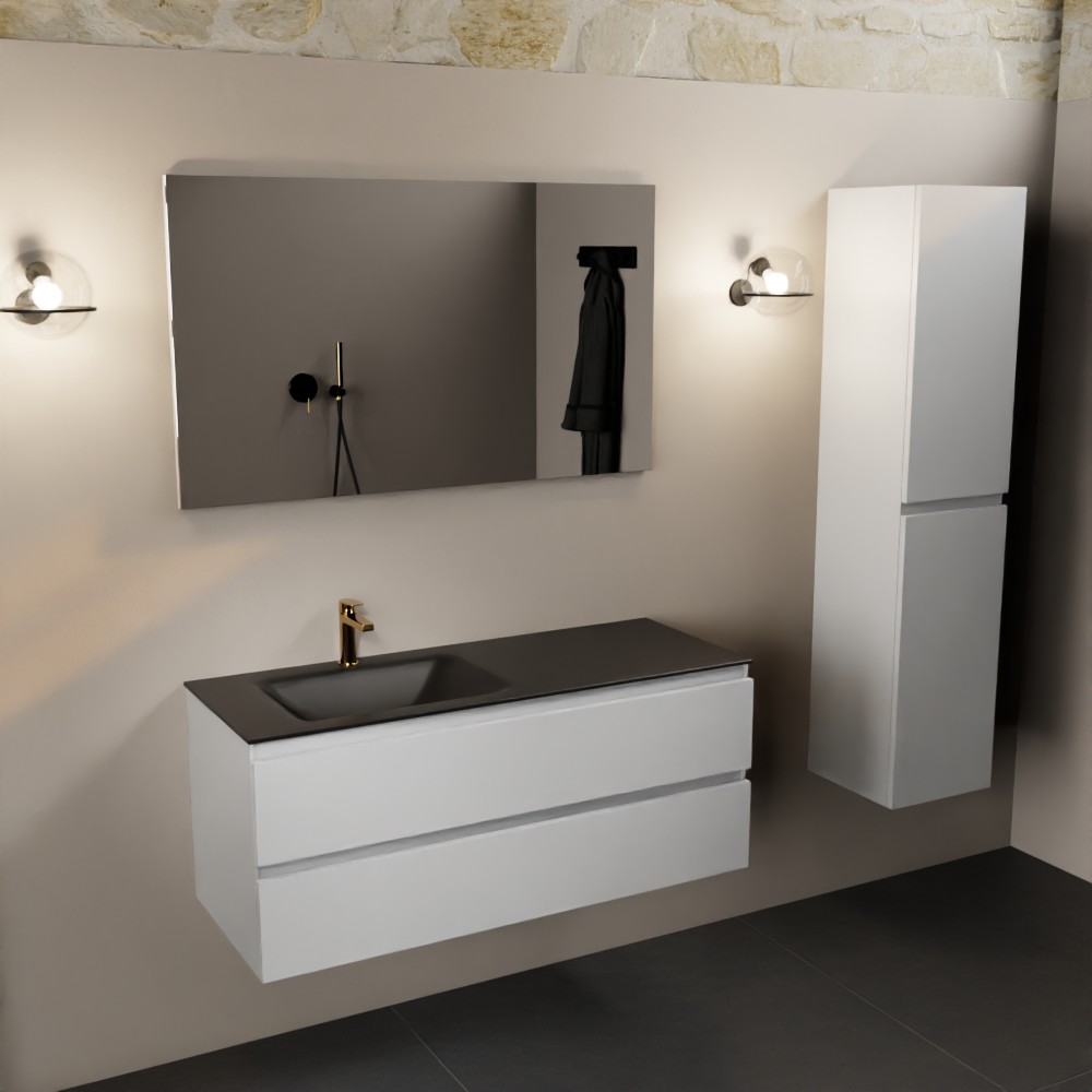 Mondiaz Aivy badmeubel 120cm talc met wastafel solid surface urban links 1 kraangat en spiegel