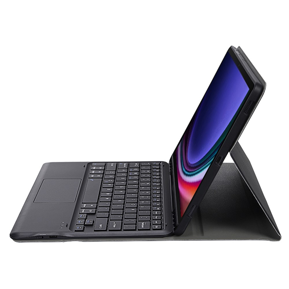Samsung Galaxy Tab S9 FE  Plus / S9  Plus Leder Tasche mit abnehmbarer Bluetooth Tastatur und Touch Pad   S Pen Halter (QWERTY) - Schwarz