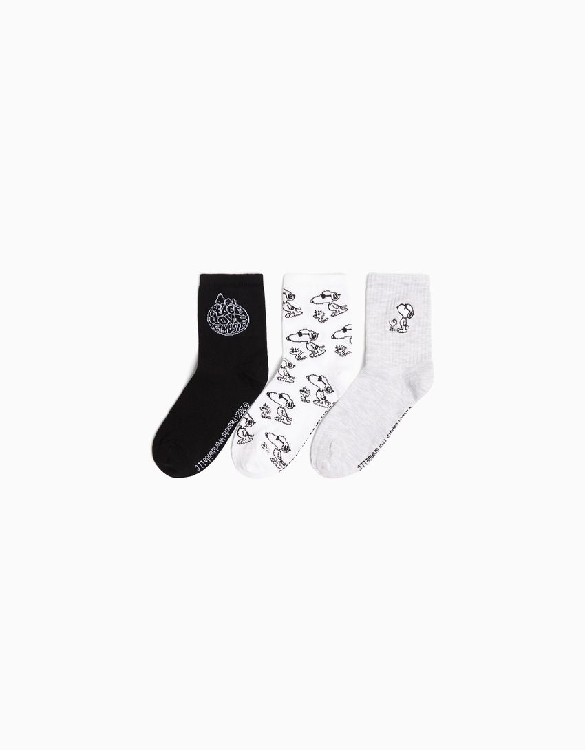 Pacote com 3 pares de meias bordadas do Snoopy