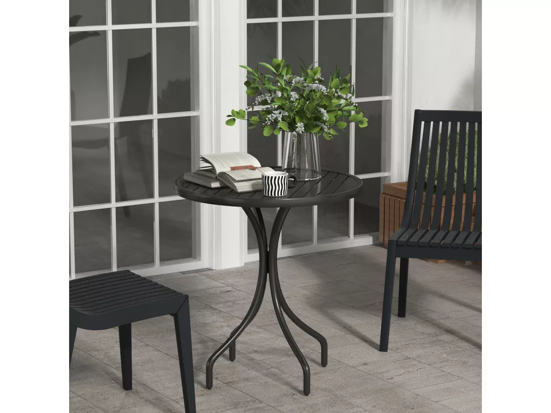 Table de jardin ronde Ø 66 cm acier plateau à lattes noir