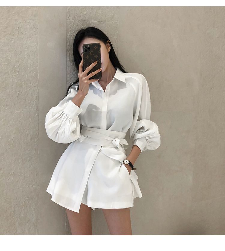 Happo - Set: Mini-jurk met lange mouwen en sjerp + wijde shorts