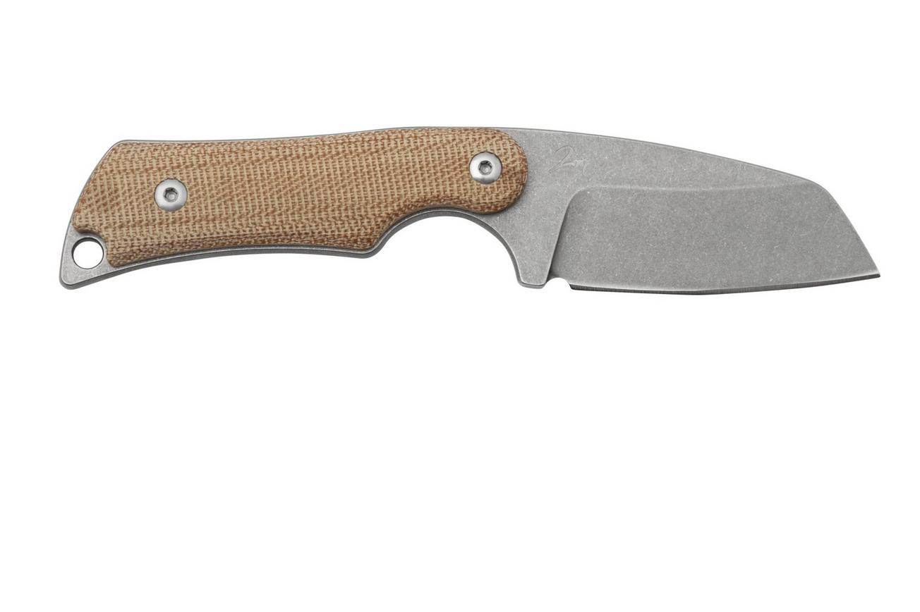 Mercury Kali N690 Stonewashed Sheepsfoot, Natural Canvas Micarta, vaststaand mes