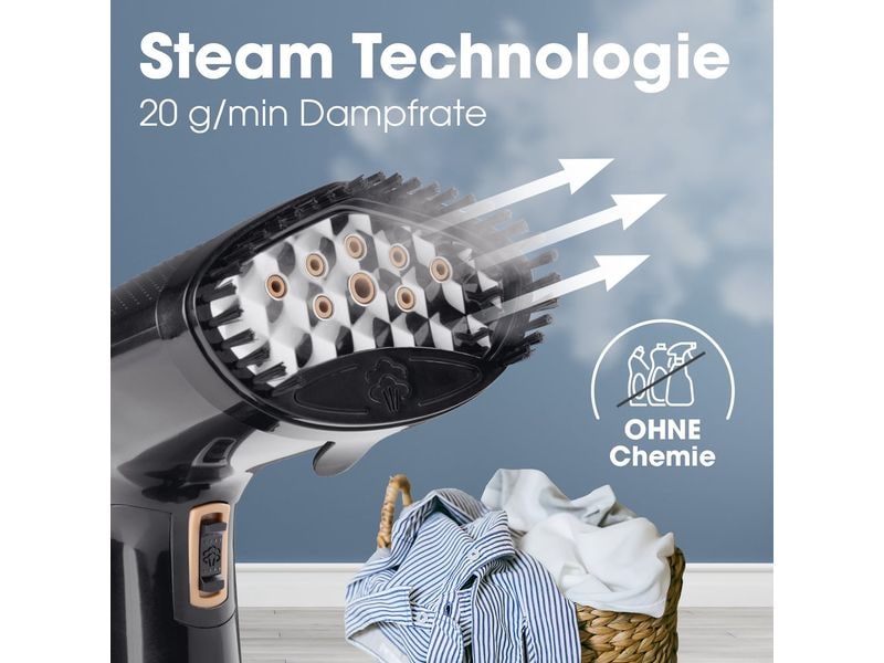 CLEANmaxx Dampfbürste 2-in-1 – 1600W schwarz 165 ml Tank 16 Dampfglätter