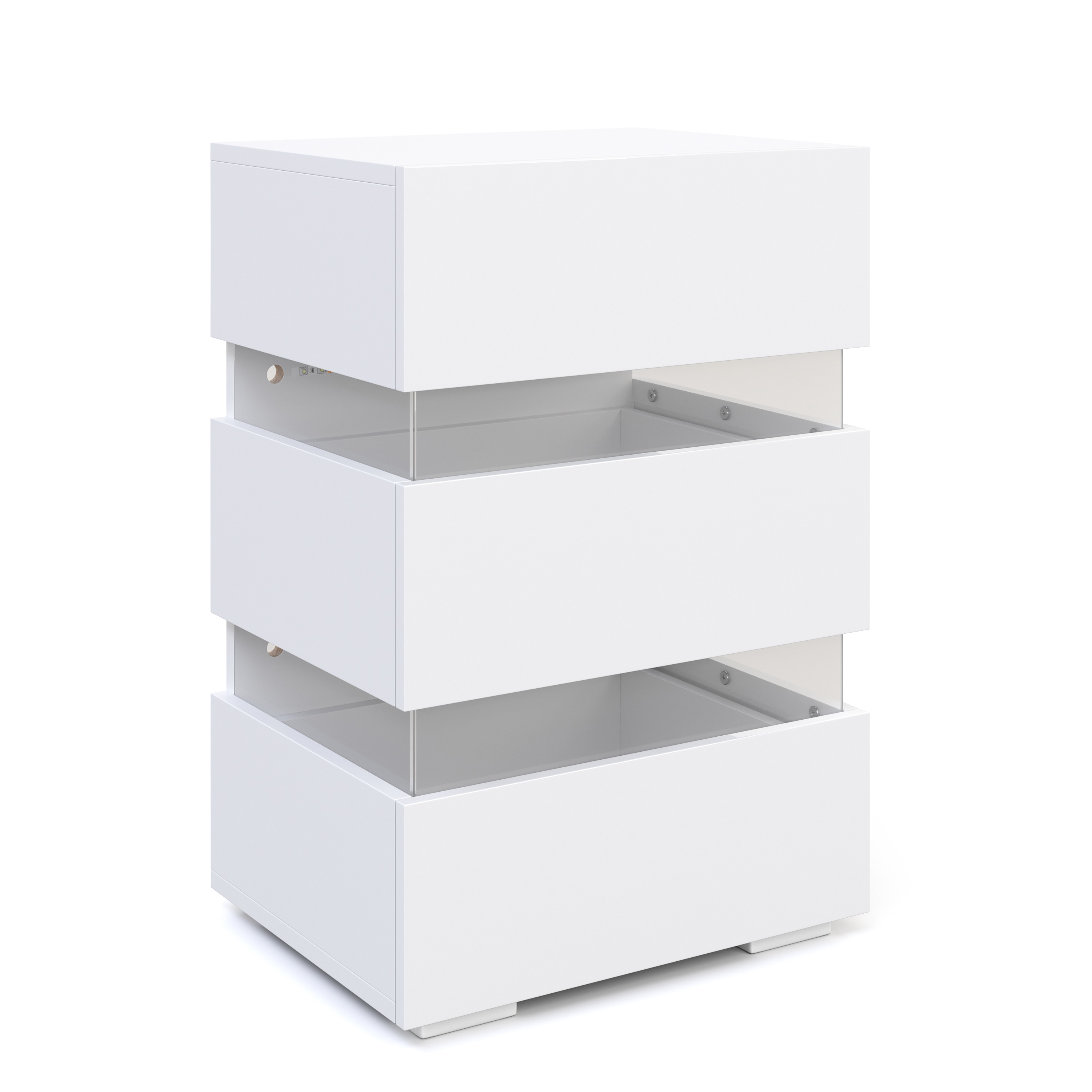 Nachttisch LED BONO mit 3 Schubladen weiss