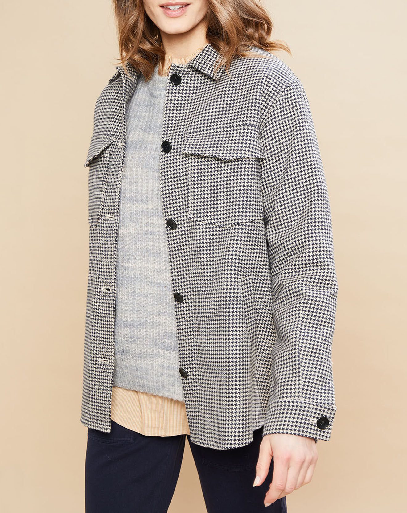 Hartford Veste surchemise en Coton & Lin Velim beige/noir