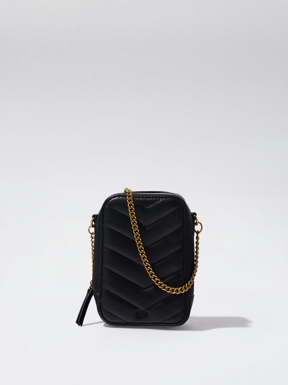 Bolsa acolchoada para celular com corrente - Preta