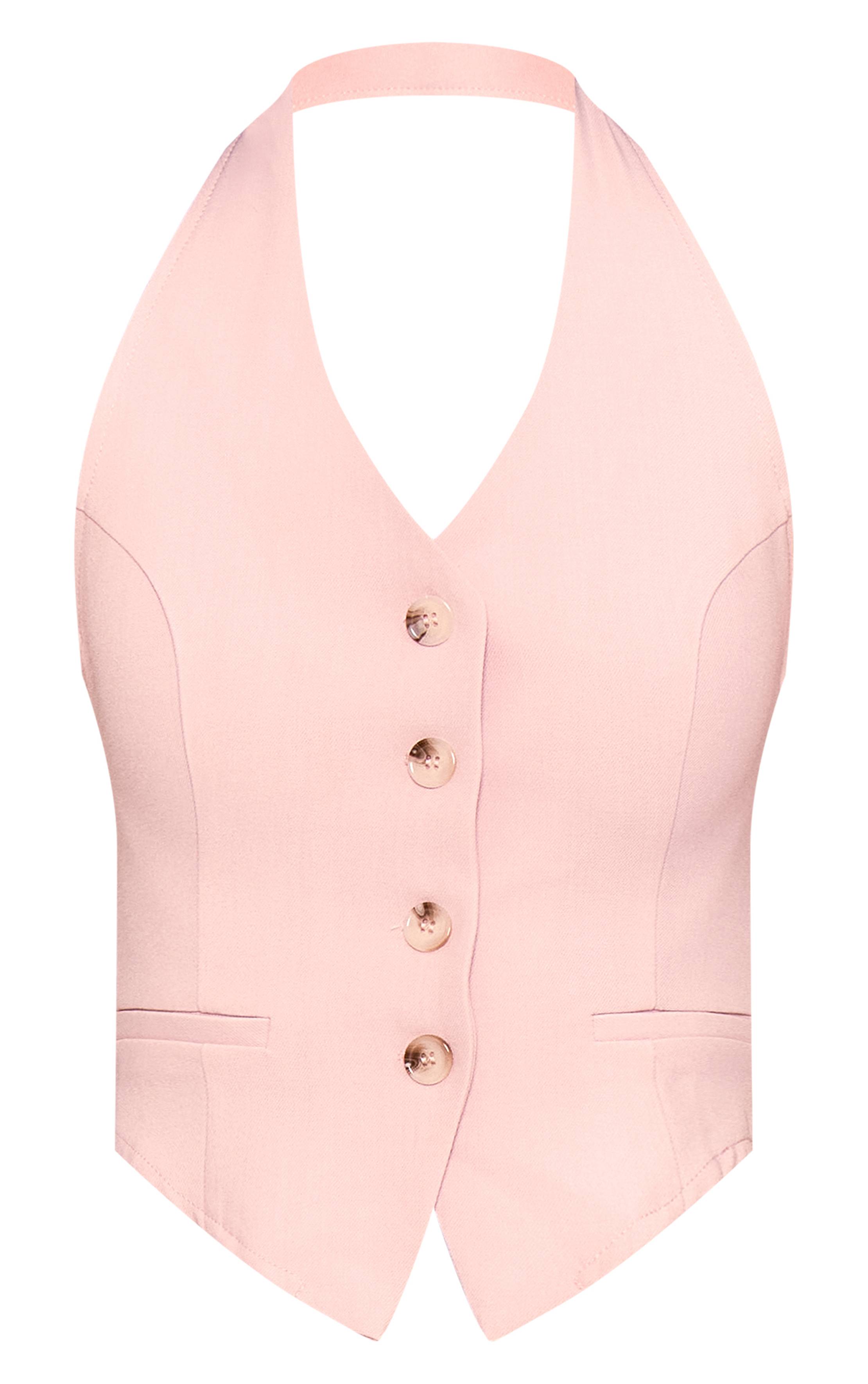 Pale Rose Gilet Dos Nu Col Licou En Tissu Tissé Ajusté
