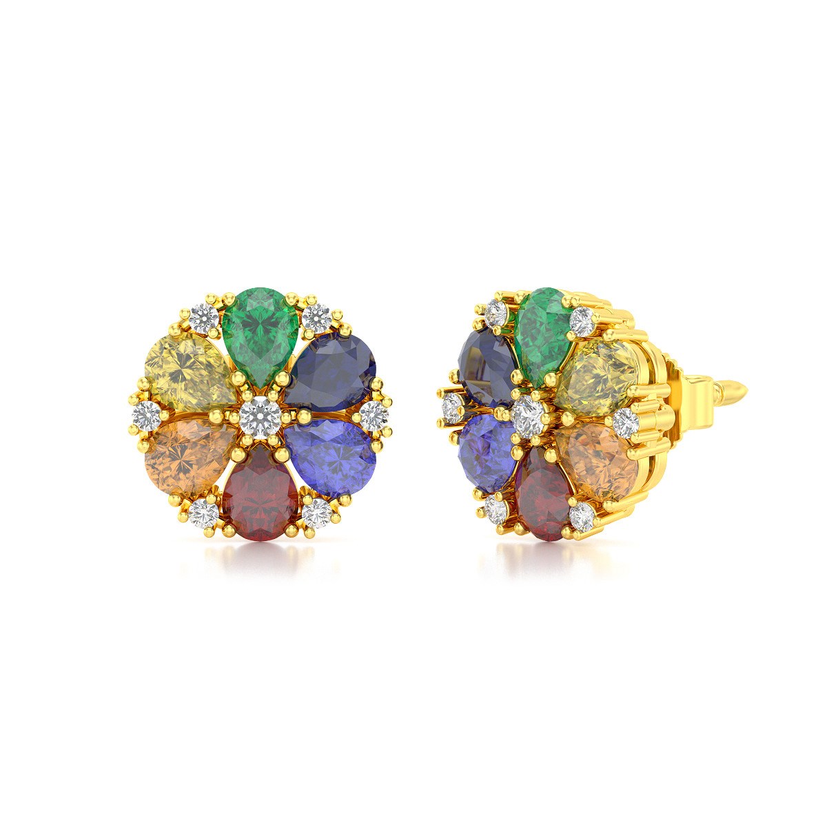Boucles d'oreilles ADEN Or 585 Jaune Multi-Pierres précieuses et Diamant 2.74grs