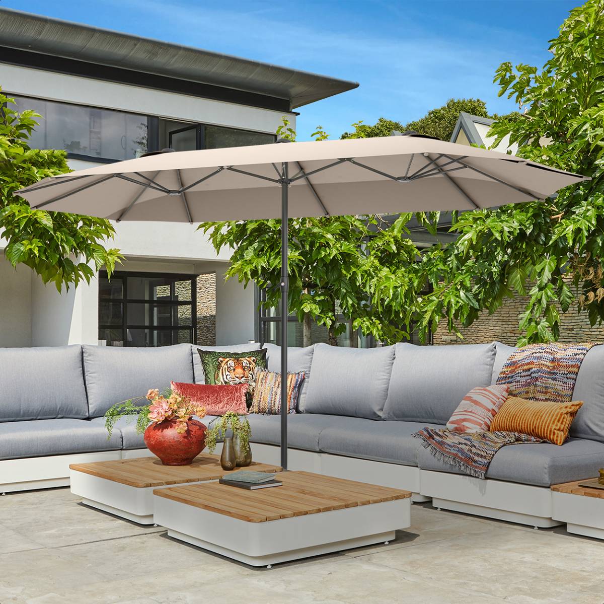 LifeGoods dubbele parasol - Taupe