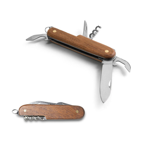 hi!dea 94159 - Couteau de poche multifonction en acier inoxydable et bois