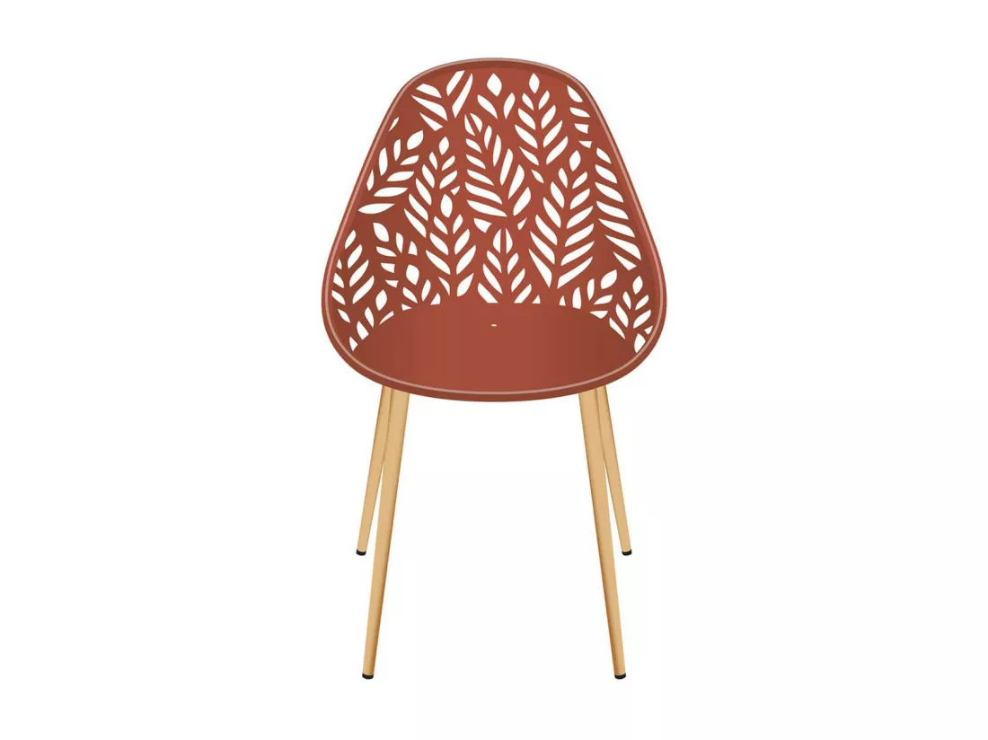SAYA - Lot de 4 Chaises de Jardin Coque Plastique Ajourée Terracotta Pieds Métal