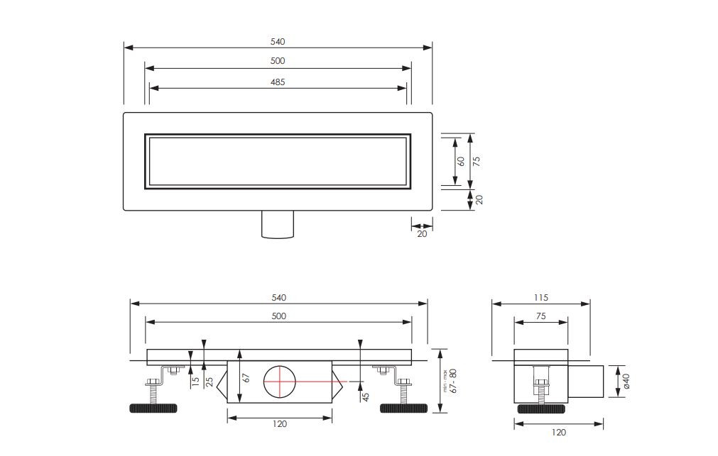 Brauer douchegoot 50x7cm met multifunctioneel rooster en flens RVS geborsteld