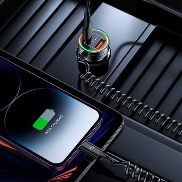 USAMS Biloplader 60W Car Charger with Spring Cable