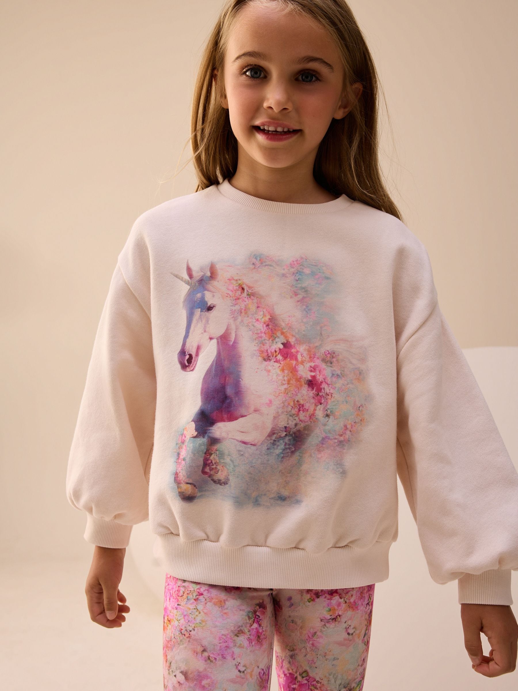 Crème/roze eenhoorn - Set met sweatshirt en legging (3-16jr)