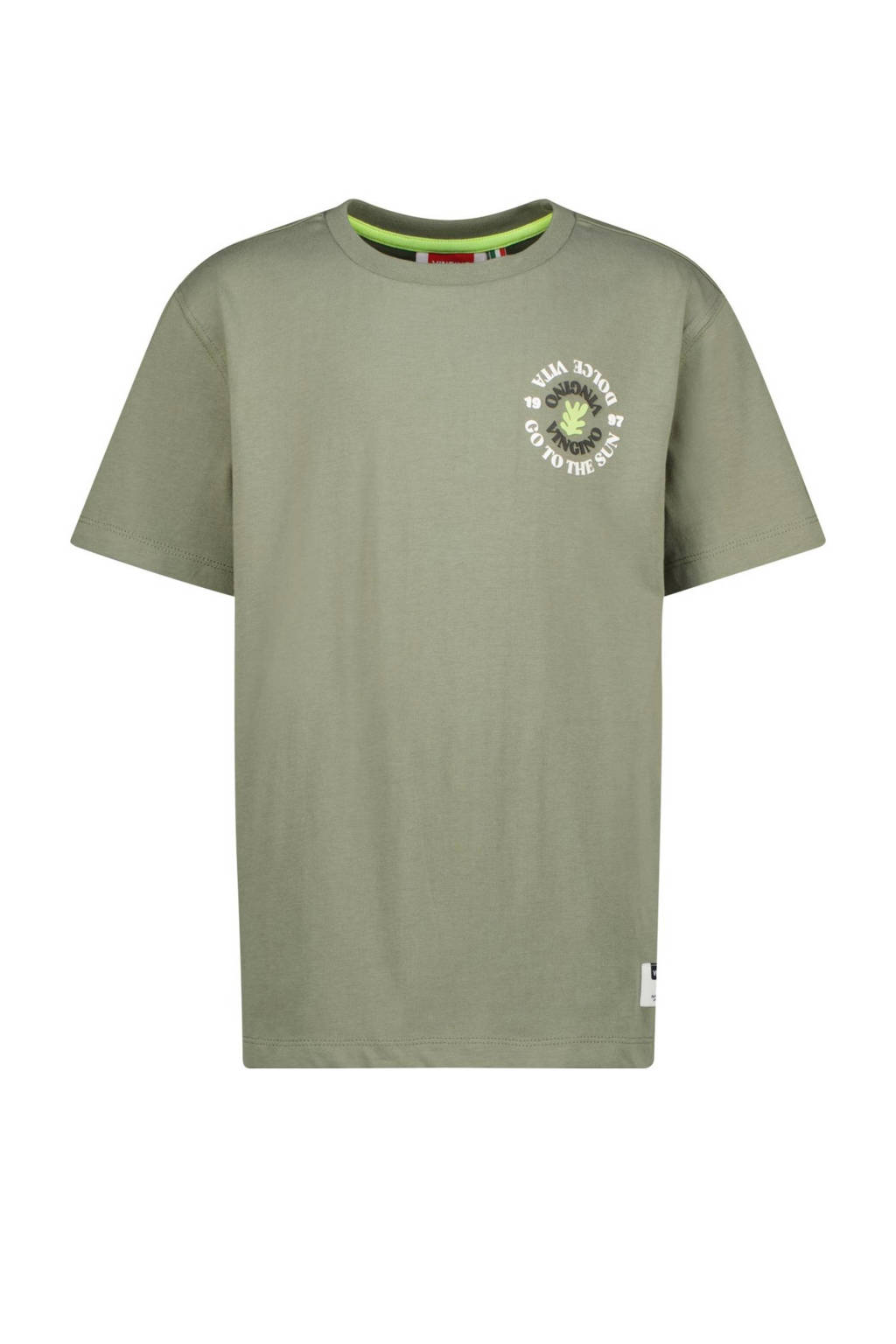 Vingino T-shirt Hesed met backprint olijfgroen