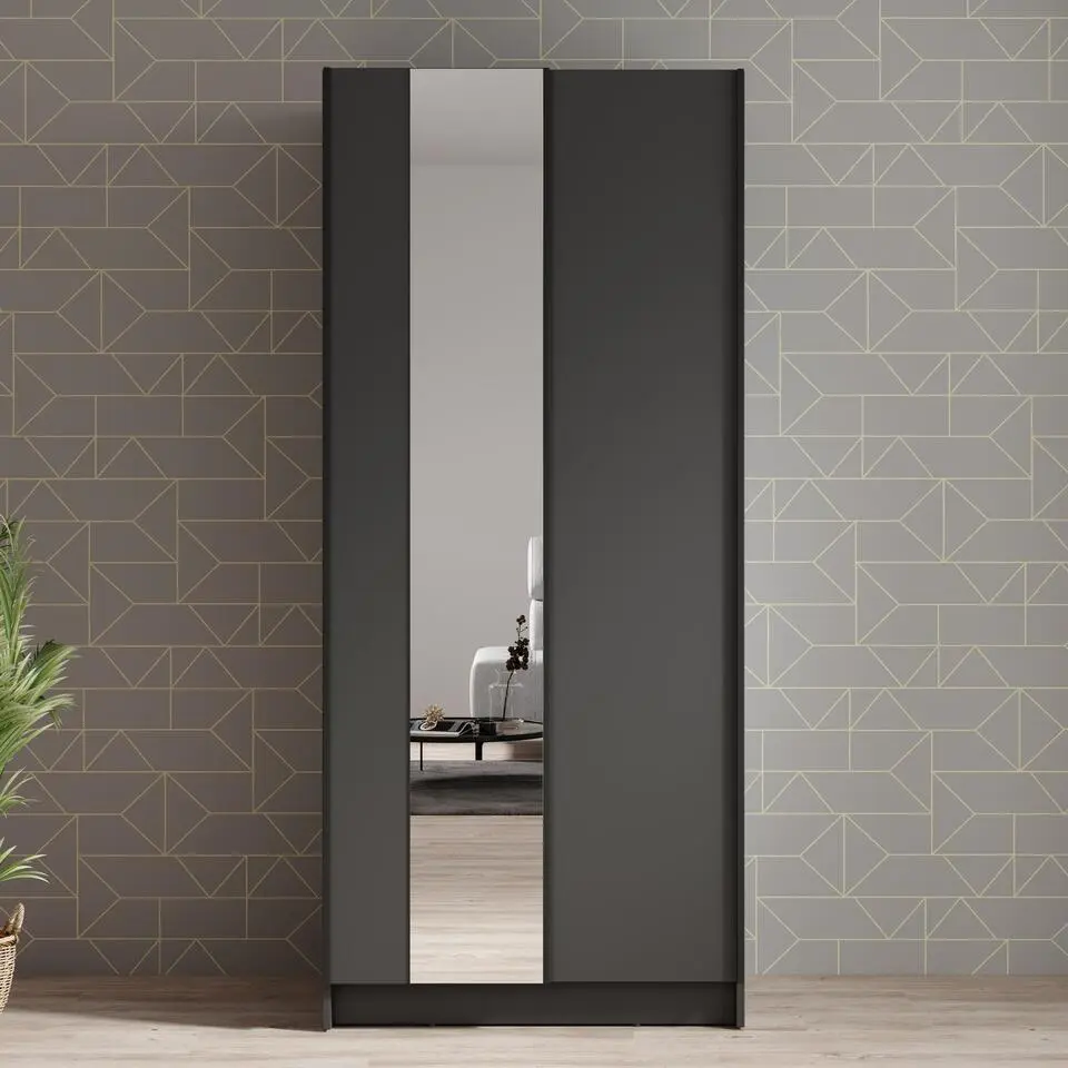 Meubella - Kledingkast Salta - Zwart - 80 cm - Met spiegel